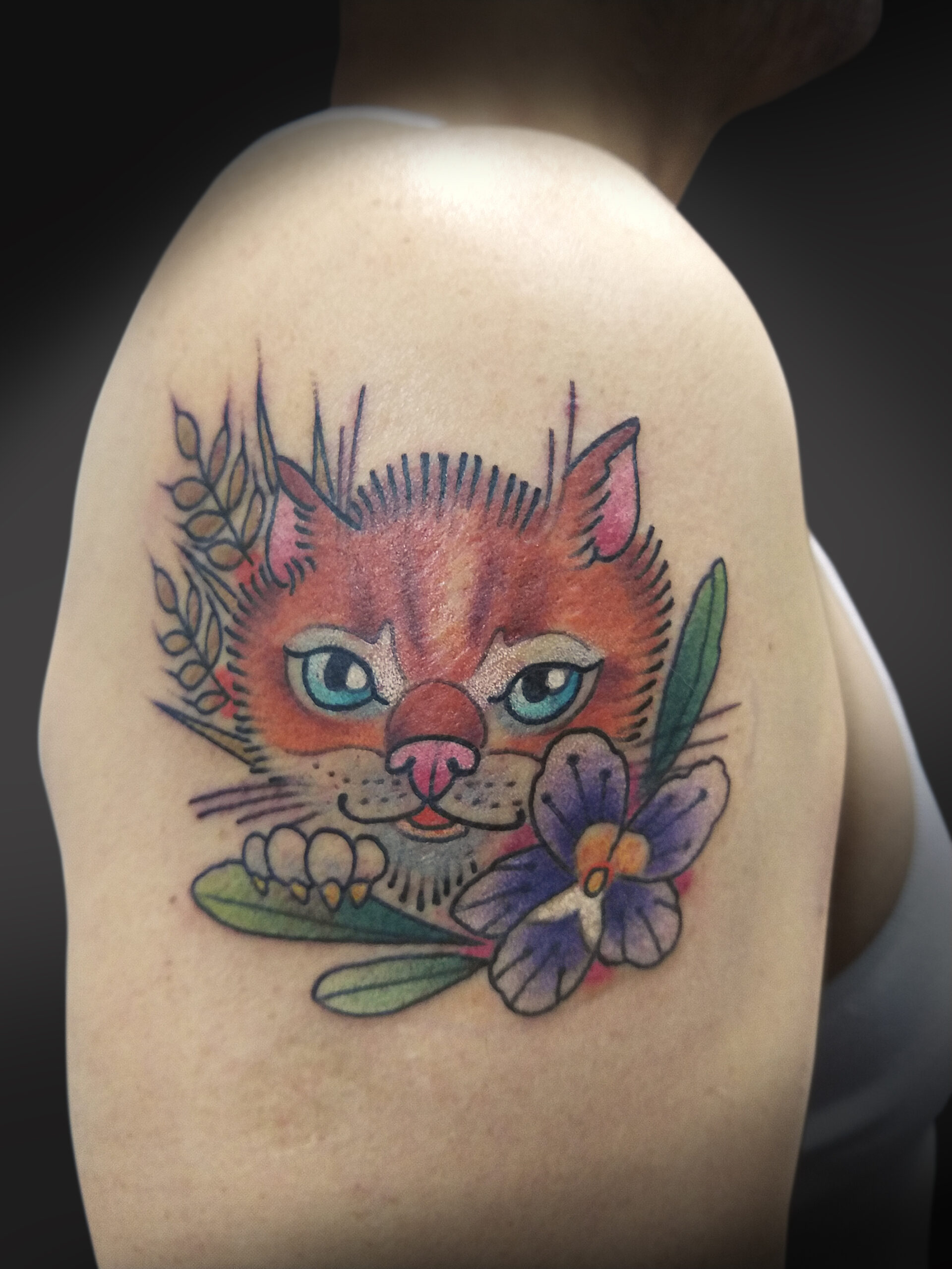 KING RAT TATTOO 作品 | LAVA gallery | Tattoo artist: Yuji Anai | タトゥーアート | 福岡県北九州市 | artwork shoulder cat face